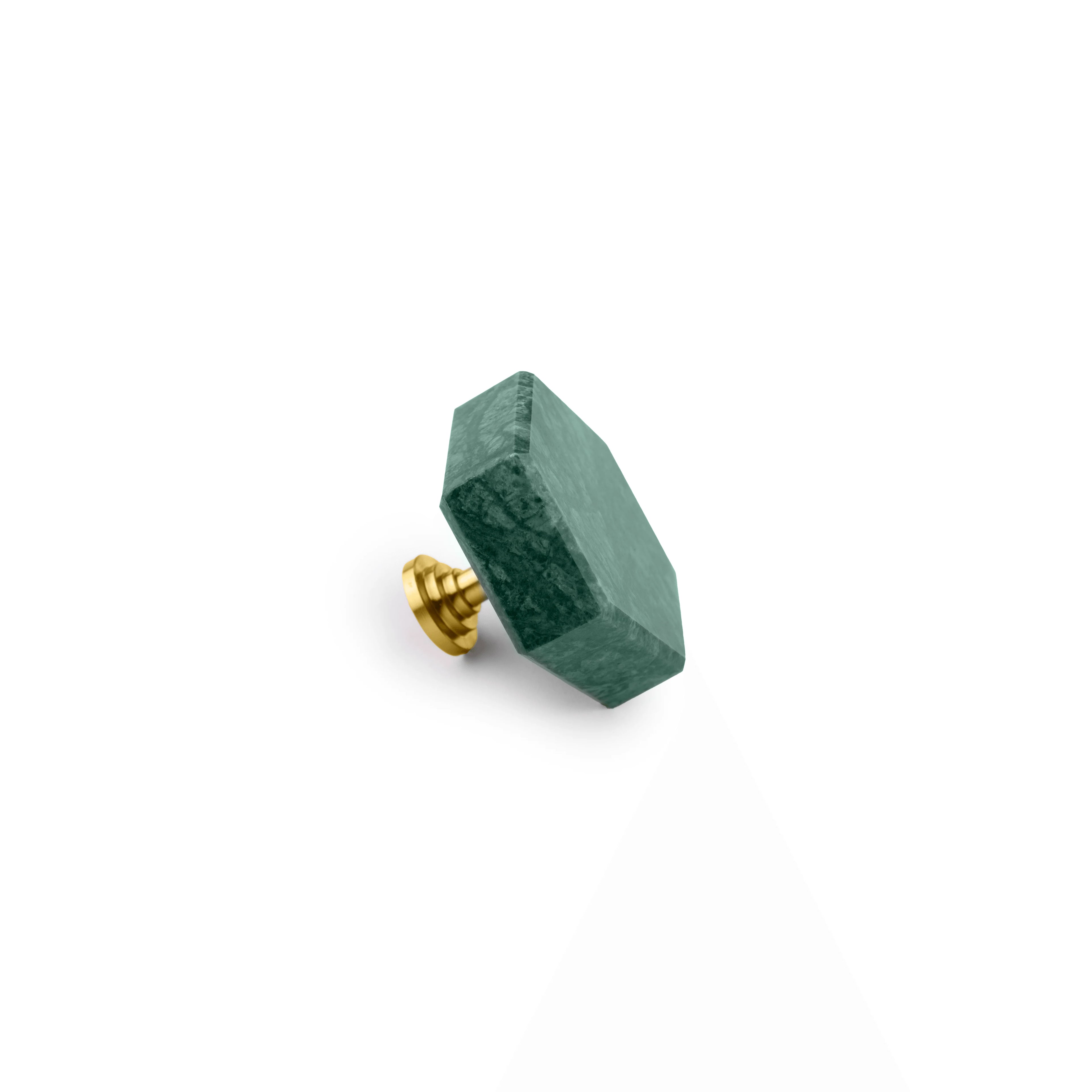 The Mantara M-0002 Tetris Knob is a modern marble and brass knob in green, perfect for doors, drawers, and cabinets.