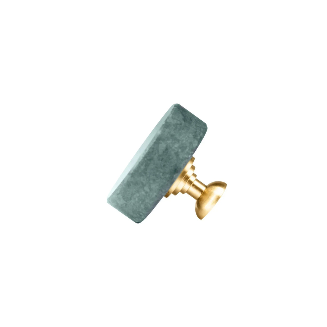 The Mantara M-0001 Theo Knob is a modern marble and brass knob in green, ideal for doors, drawers, and cabinets.