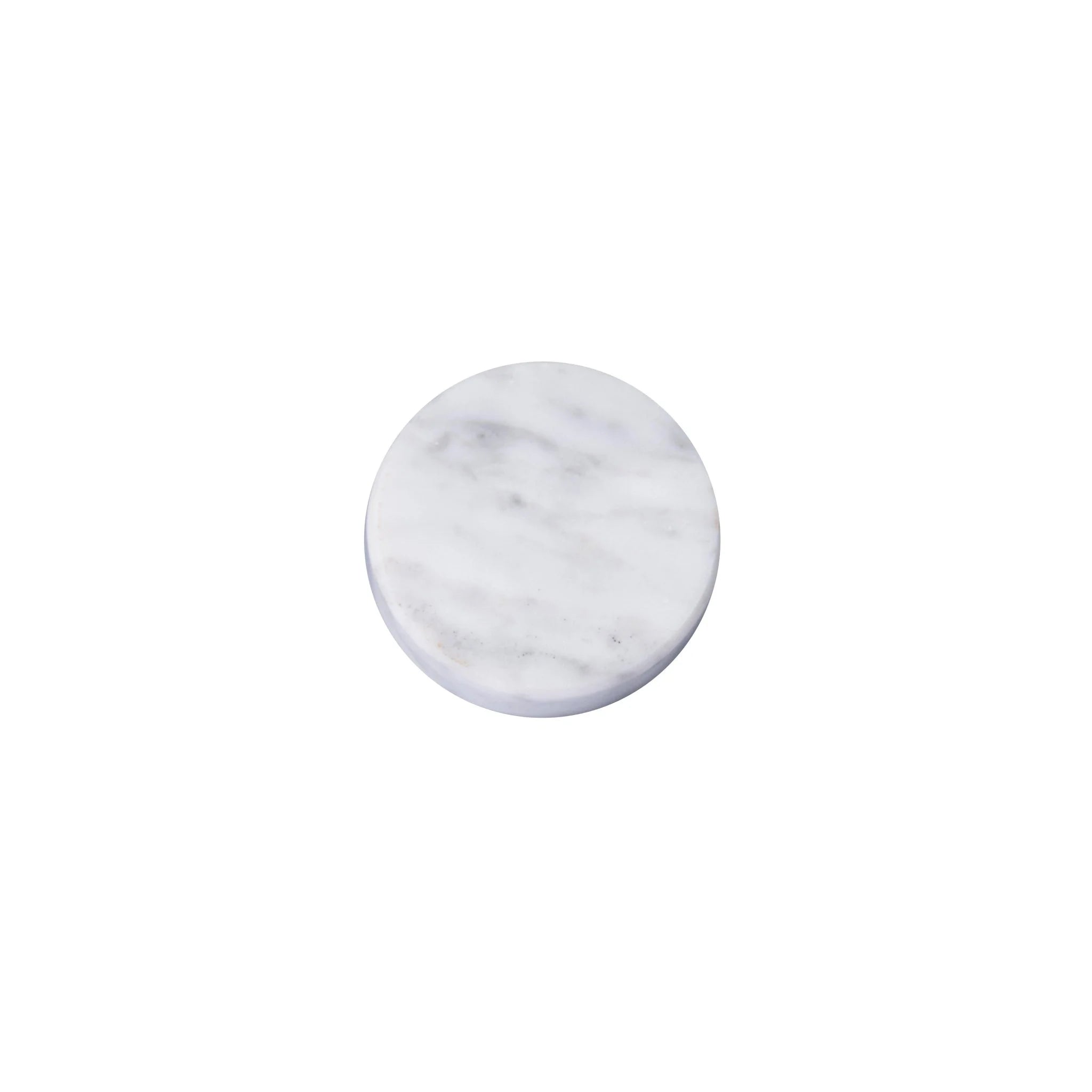 The Mantara M-0001 Theo Knob is a modern marble and brass knob in white, ideal for doors, drawers, and cabinets.