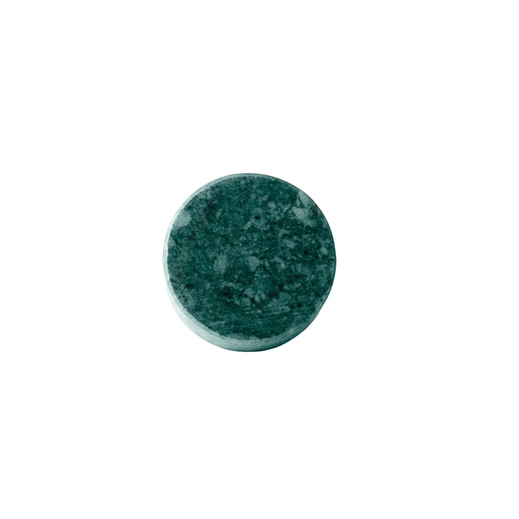 The Mantara M-0001 Theo Knob is a modern marble and brass knob in green, ideal for doors, drawers, and cabinets.