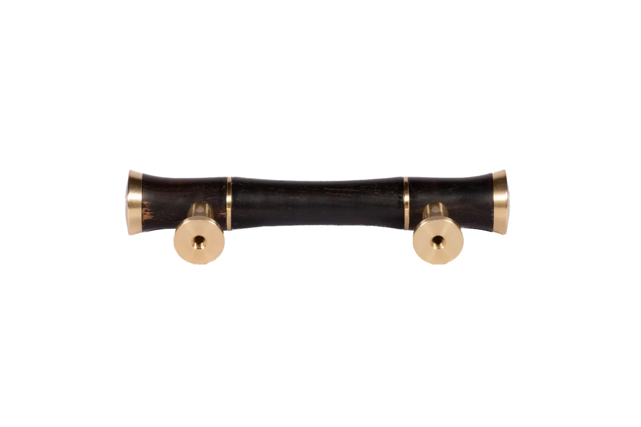Mantara Titus Handle W-0019 is a modern brass and wood handle in black brushed finish, ideal for kitchen drawers and dresser drawers.