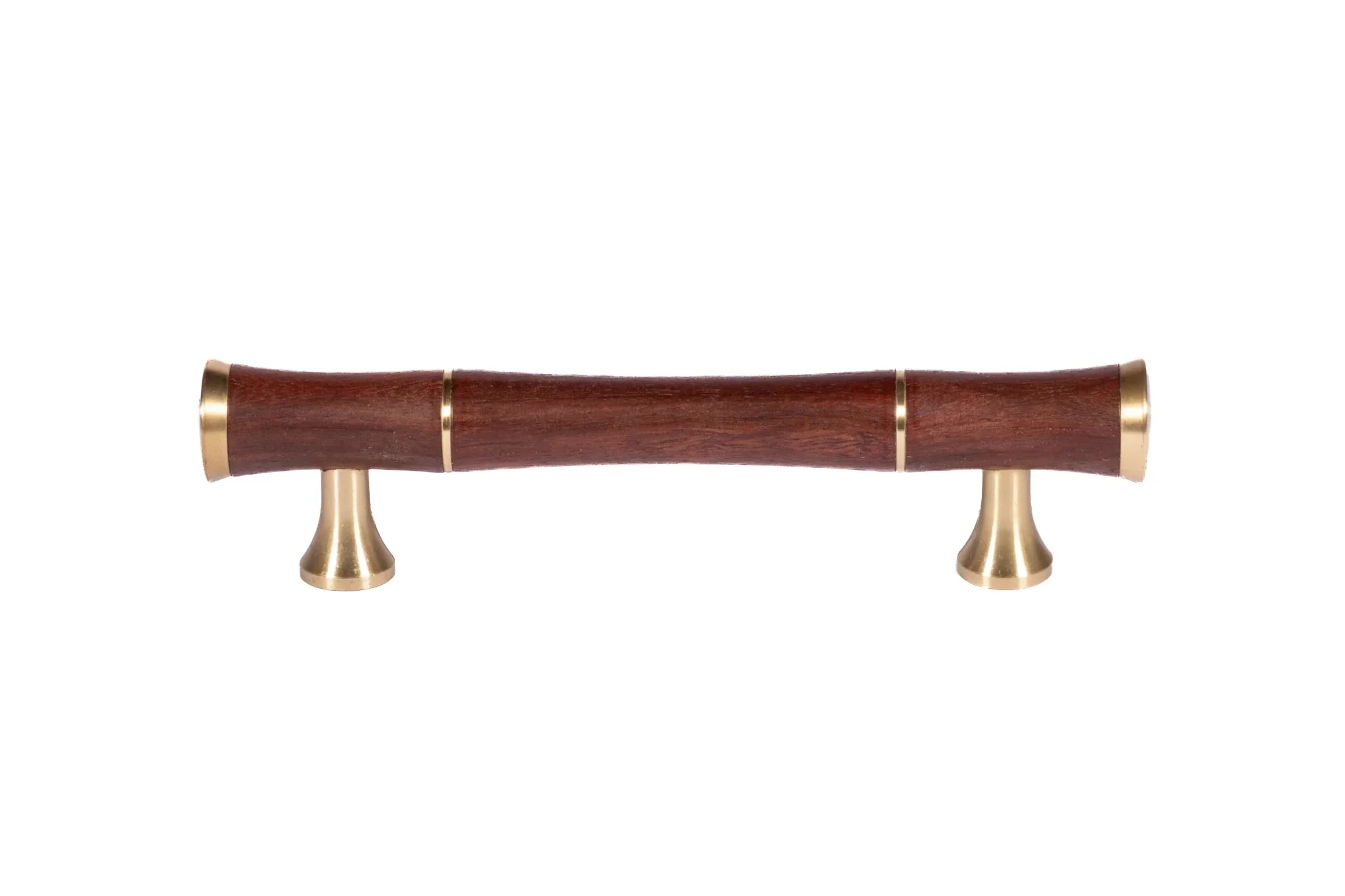 Mantara Titus Handle W-0019 is a modern brass and wood handle in brown brushed finish, ideal for kitchen drawers and dresser drawers.