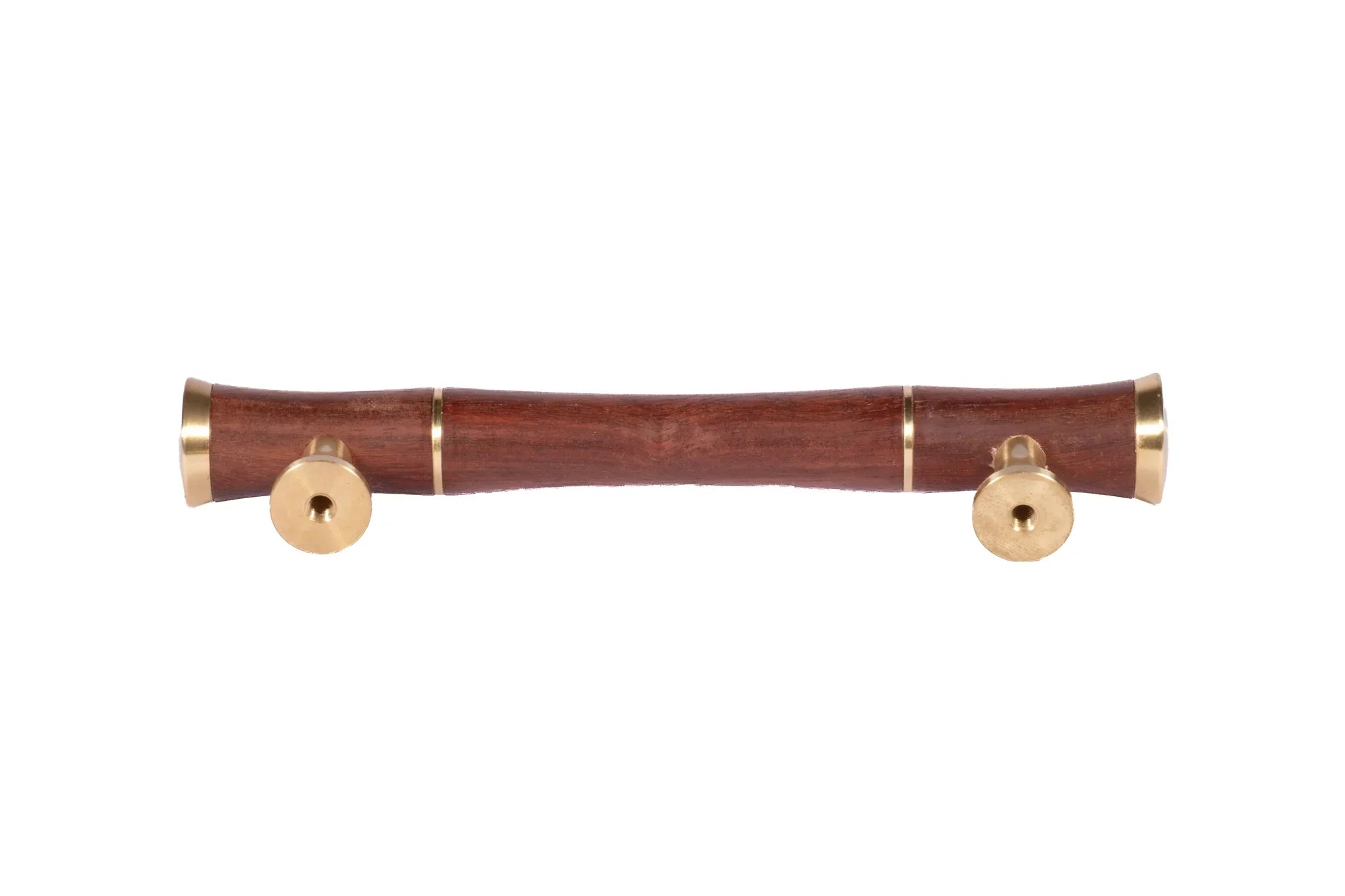 Mantara Titus Handle W-0019 is a modern brass and wood handle in brown brushed finish, ideal for kitchen drawers and dresser drawers.
