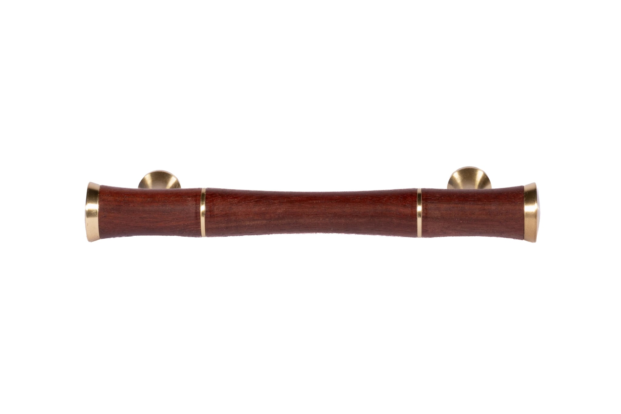 Mantara Titus Handle W-0019 is a modern brass and wood handle in brown brushed finish, ideal for kitchen drawers and dresser drawers.