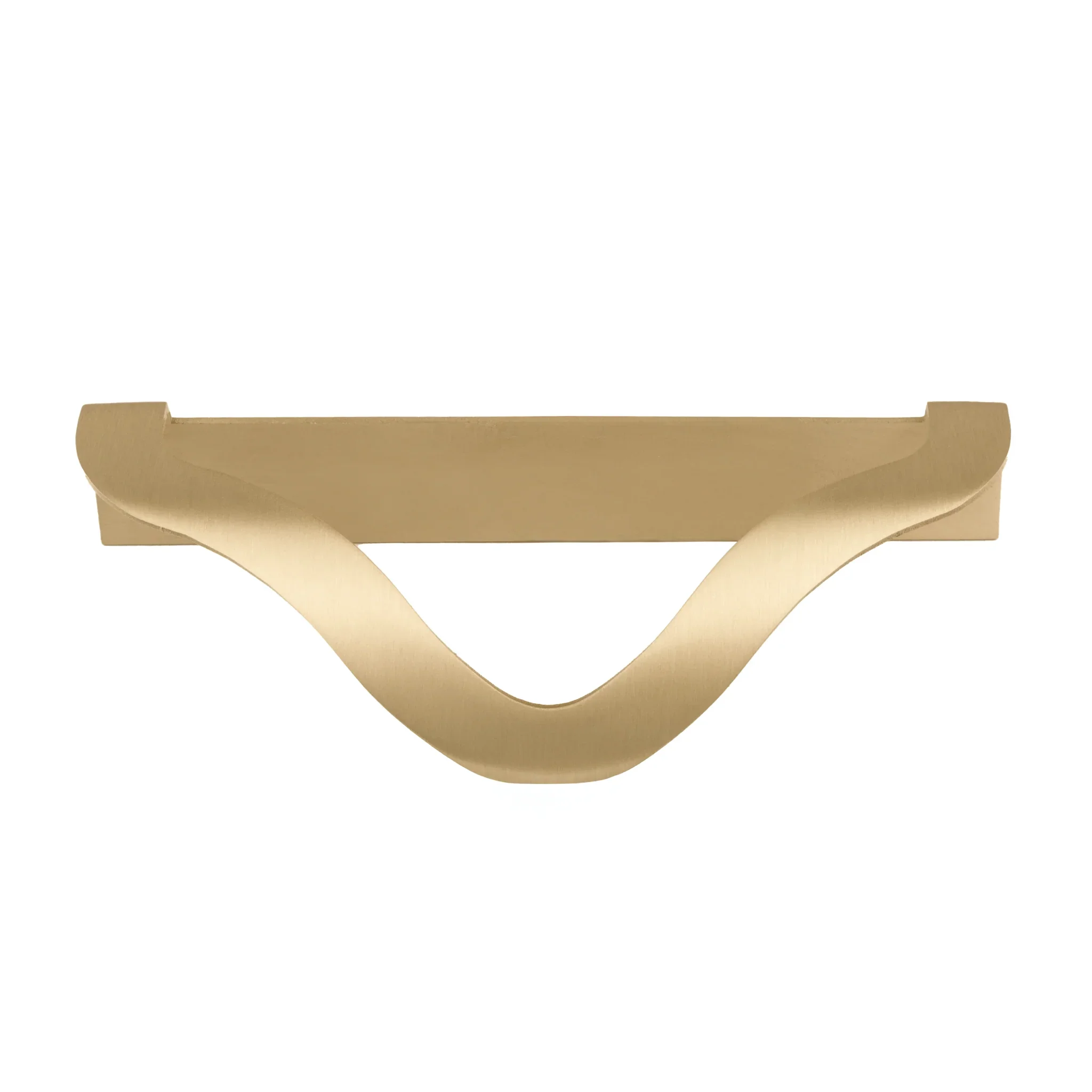 The Mantara B-0048 Trinity Pull Knob is a modern brushed brass knob in gold, perfect for drawers, furniture, bedrooms, and kitchens.
