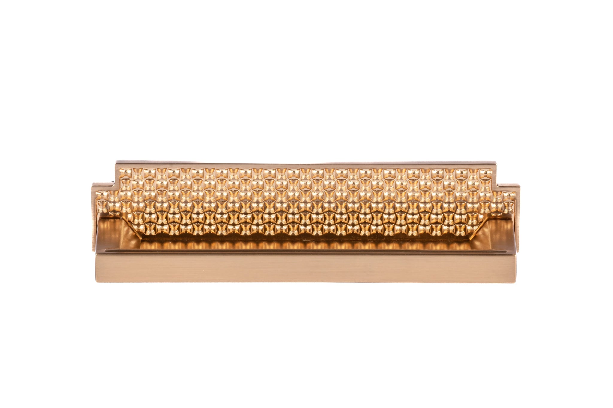 Mantara Veena Handle Z-0018 is a modern zinc alloy handle in brushed gold finish, ideal for kitchen drawers, dresser drawers.