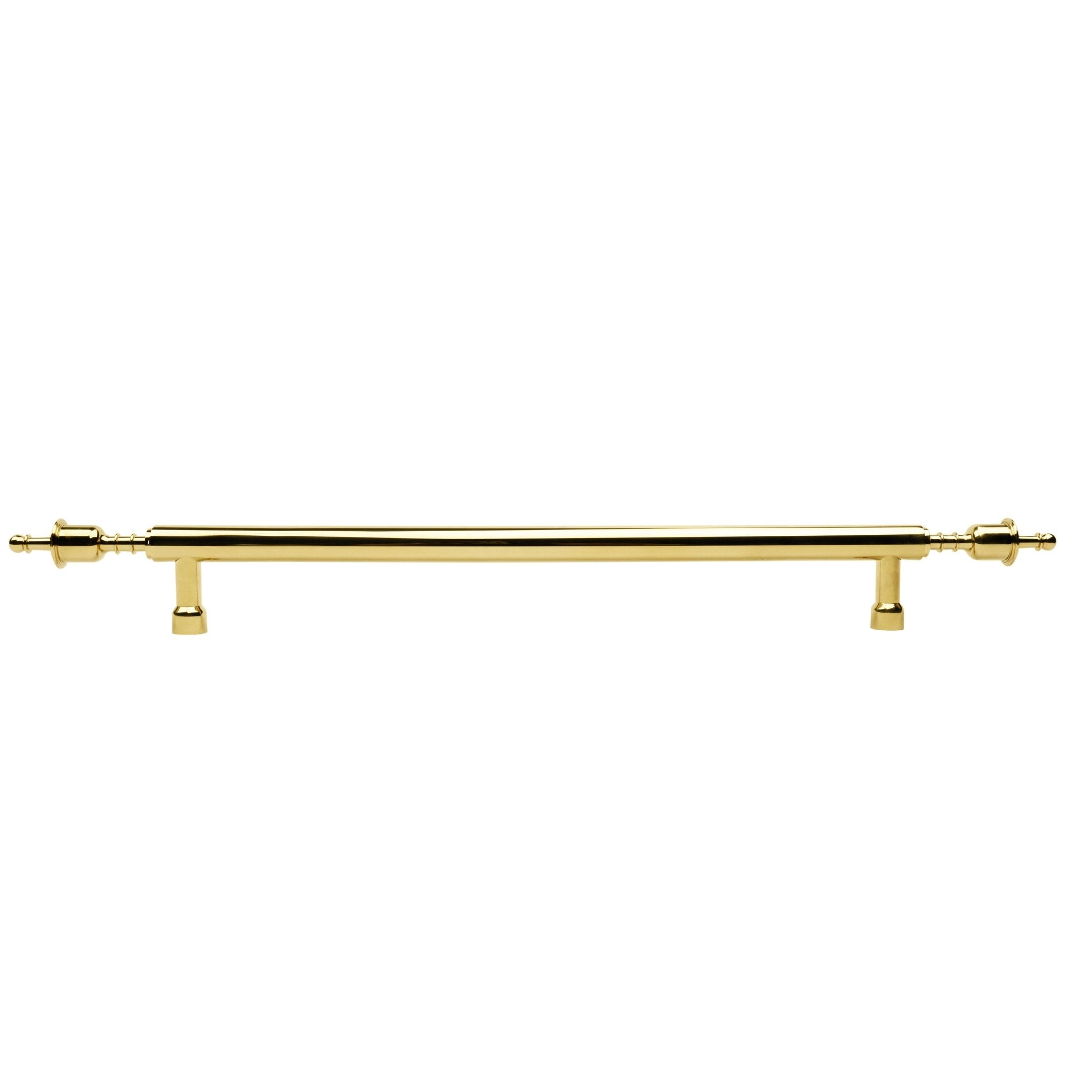 B‑0070 Victoria solid brass pull handle in polished gold finish, 332 mm length with 224 mm center‑to‑center, ideal for main doors, wardrobes, kitchens, and cabinets.