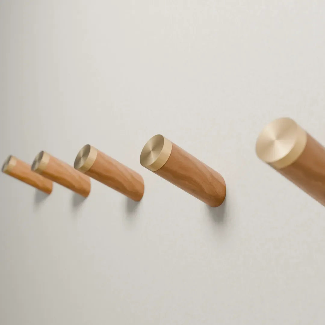 Mantara Flair Hook W-0013 is a natural wood & brass wall hook in beige with polished finish, ideal for homes & hotels.
