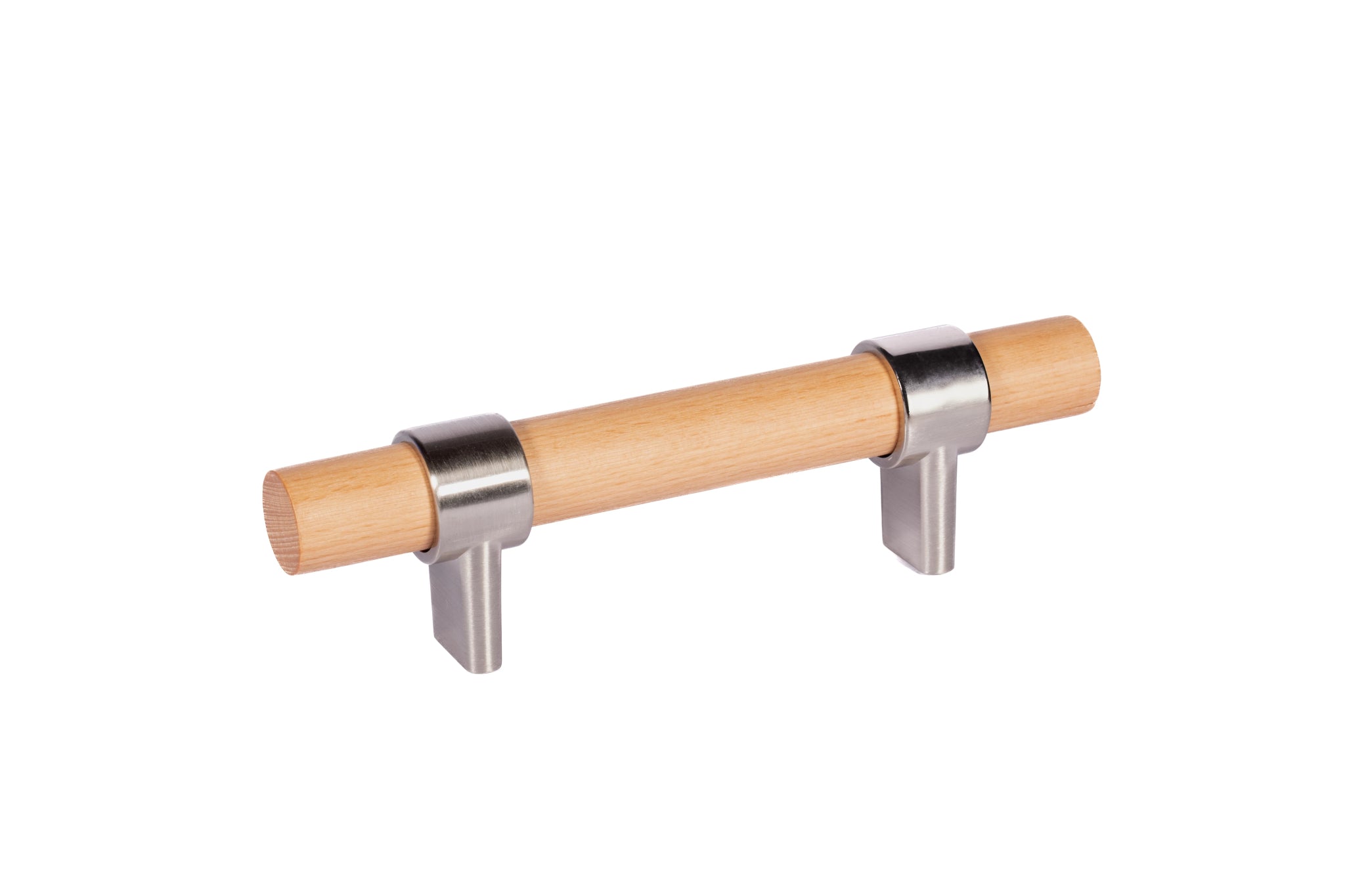 Mantara Walden Handle W-0035 is a modern zinc alloy and beech wood handle in silver ideal for kitchen and dresser drawers.