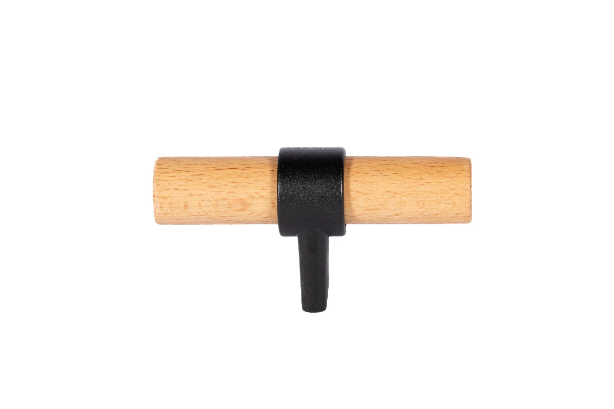 Mantara Walden Handle W-0035 is a modern zinc alloy and beech wood Tbar handle in black, ideal for kitchen and dresser drawers.