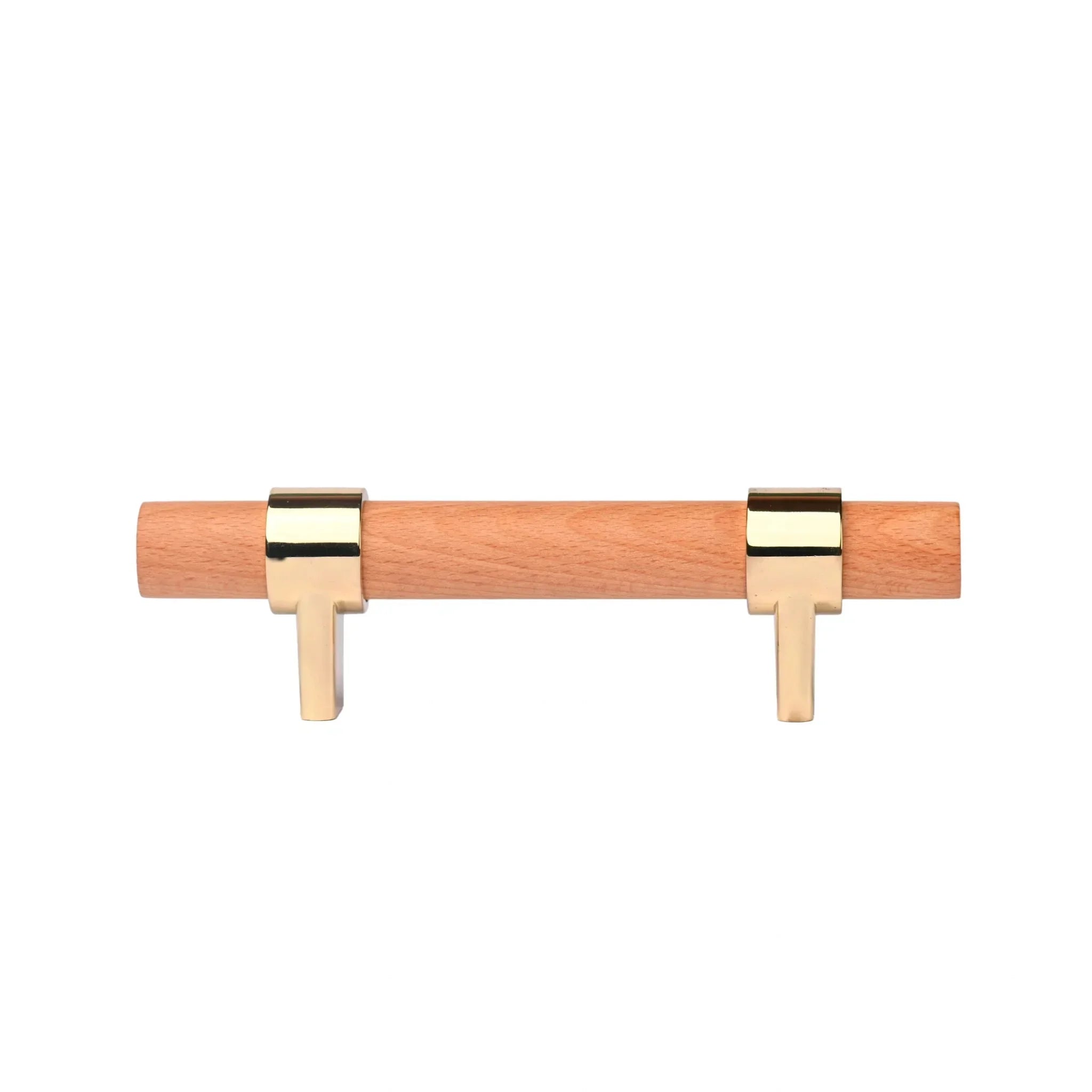 Mantara Walden Handle W-0035 is a modern zinc alloy and beech wood handle in gold, ideal for kitchen and dresser drawers.