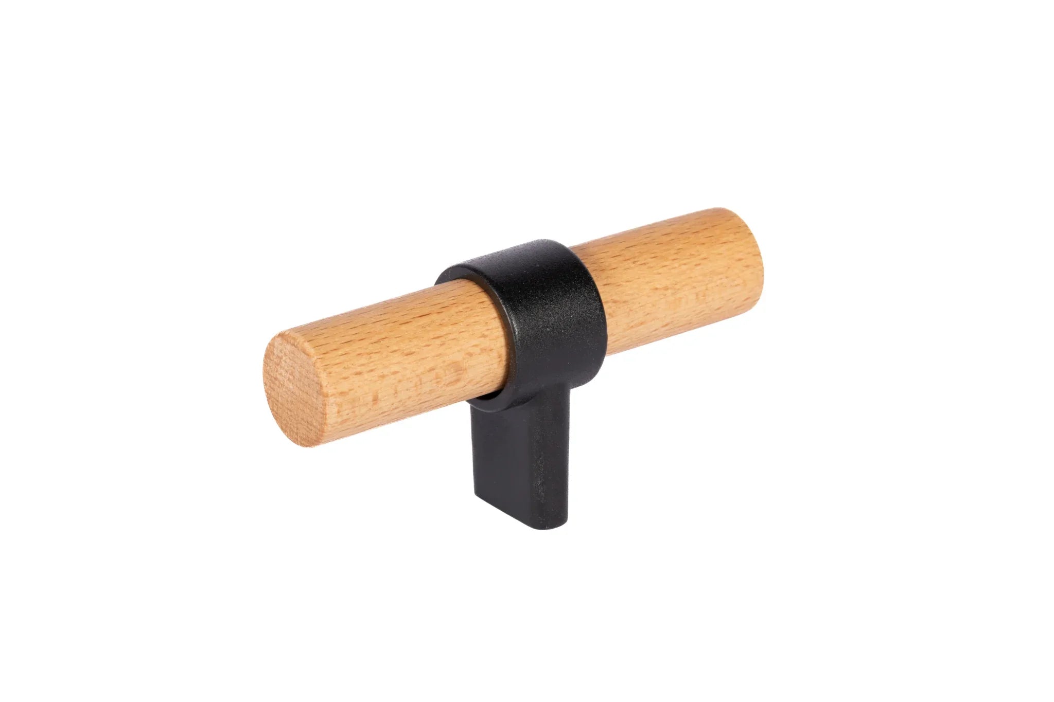 Mantara Walden Handle W-0035 is a modern zinc alloy and beech wood Tbar handle in black, ideal for kitchen and dresser drawers.