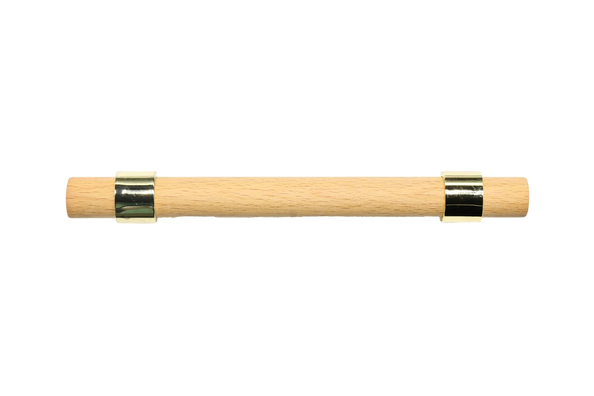 Mantara Walden Handle W-0035 is a modern zinc alloy and beech wood handle in gold, ideal for kitchen and dresser drawers.