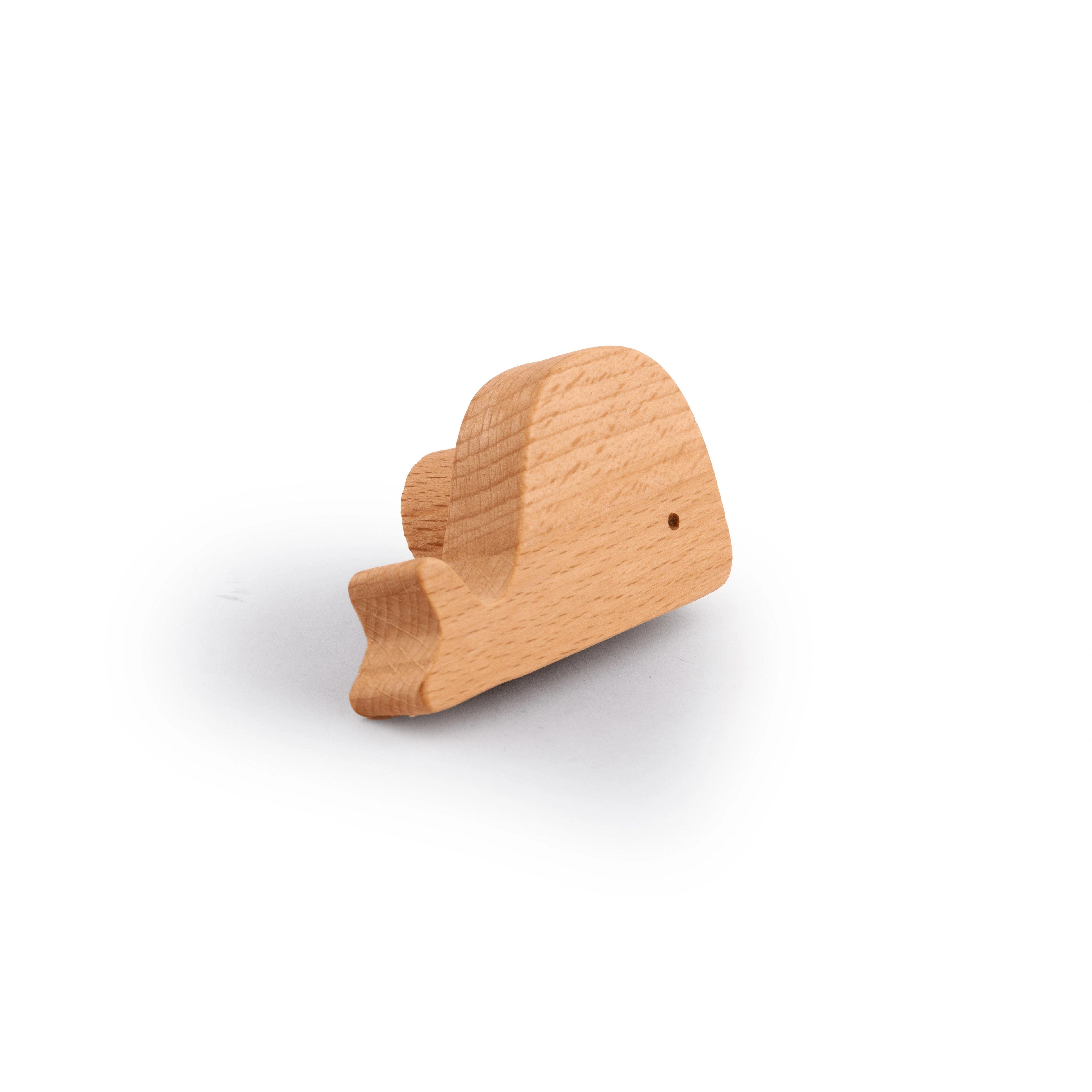 Mantara Whale Wooden Hook W-0024 is a modern wood knob and wall hook in brushed beige finish, ideal for kids&