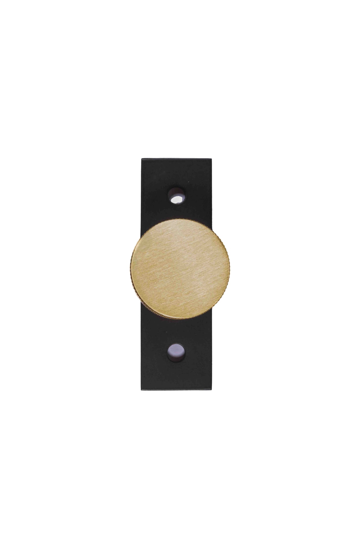 The Mantara B-0118 is a modern brass knob in gold with a black stabiliser base, ideal for kitchen and dresser drawers.