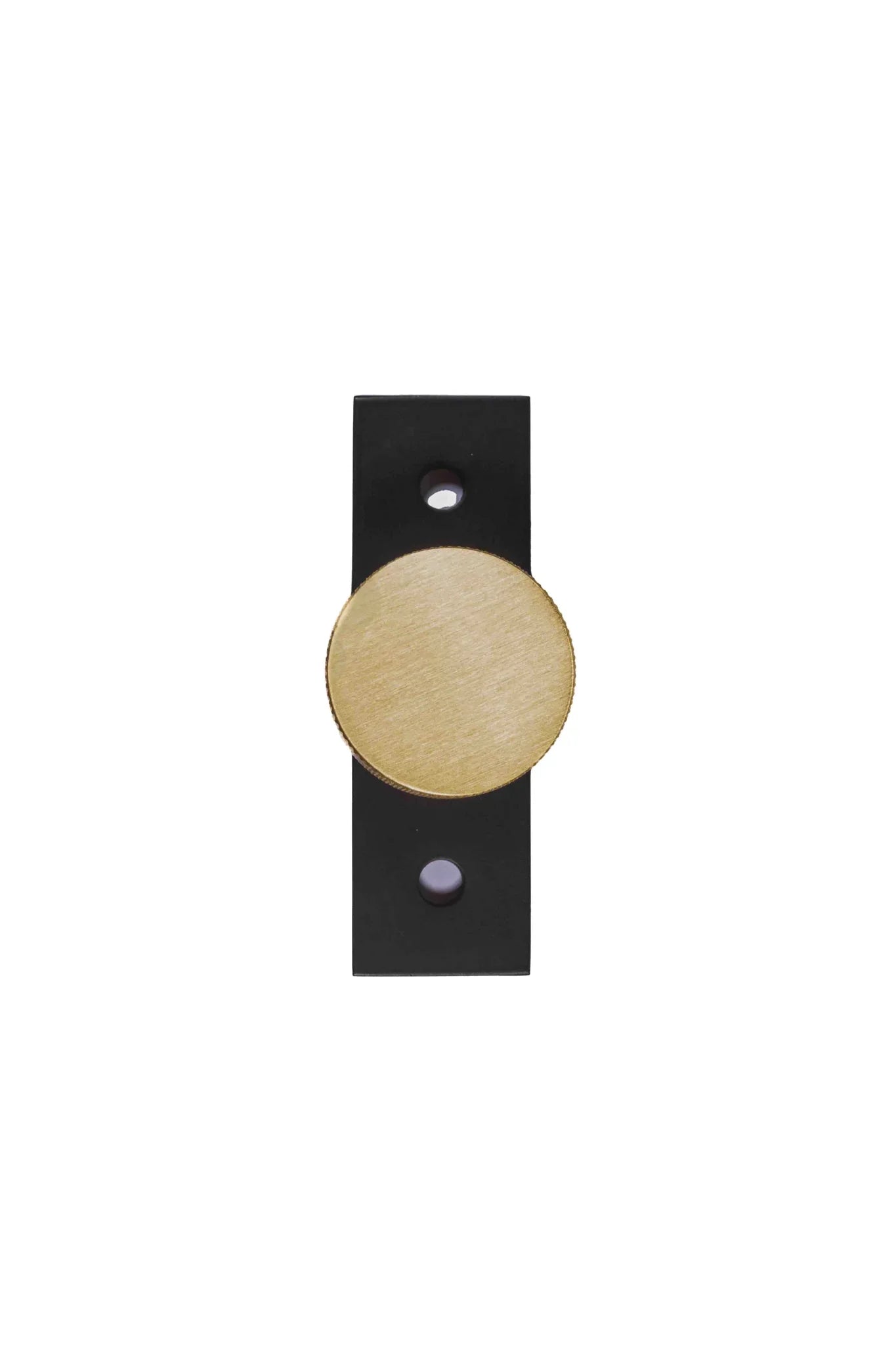 The Mantara B-0118 is a modern brass knob in gold with a black stabiliser base, ideal for kitchen and dresser drawers.
