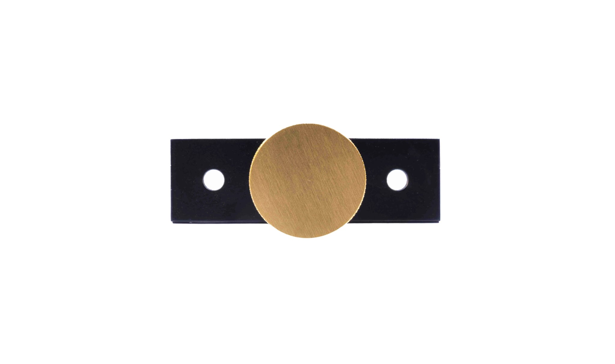The Mantara B-0118 is a modern brass knob in gold with a black stabiliser base, ideal for kitchen and dresser drawers.