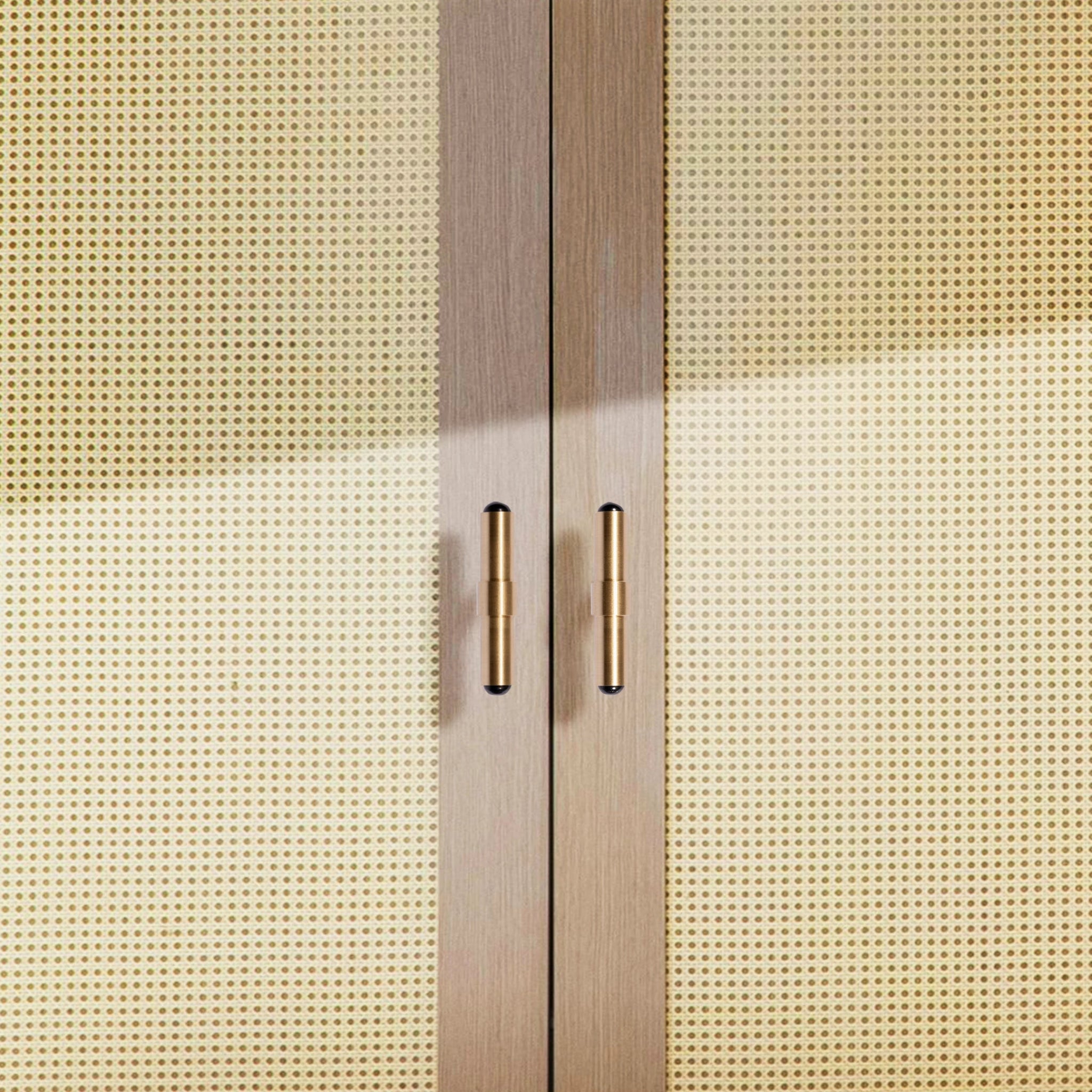 The Zania Handle by Mantara B-0111 is a modern brushed brass handle in gold, ideal for kitchens, dressers, and cabinets.