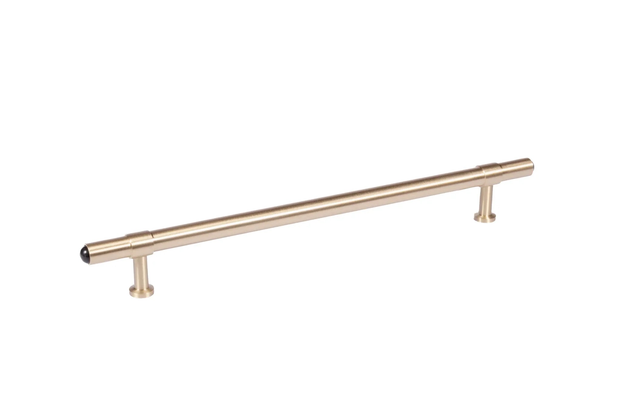 The Zania Handle by Mantara B-0111 is a modern brushed brass handle in gold, ideal for kitchens, dressers, and cabinets.