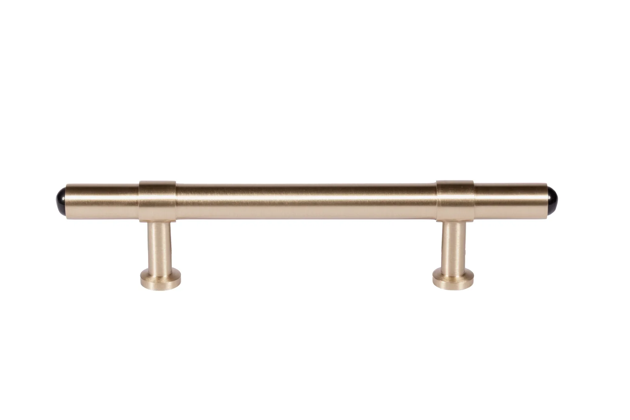 The Zania Handle by Mantara B-0111 is a modern brushed brass handle in gold, ideal for kitchens, dressers, and cabinets.