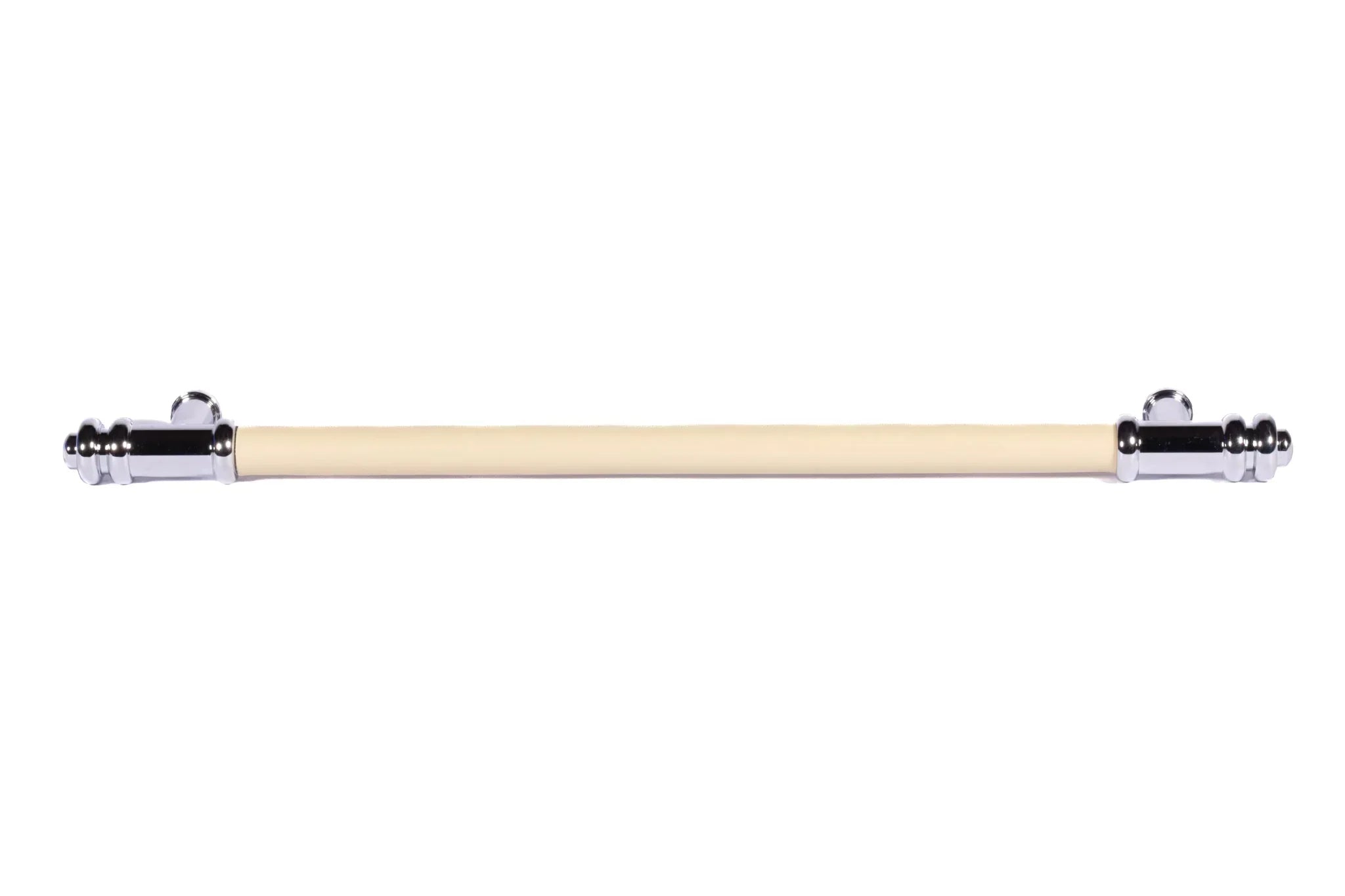 The Mantara L-0013 is a modern brass + leather handle in yellow, ideal for kitchen drawers, dressers, and cabinets.