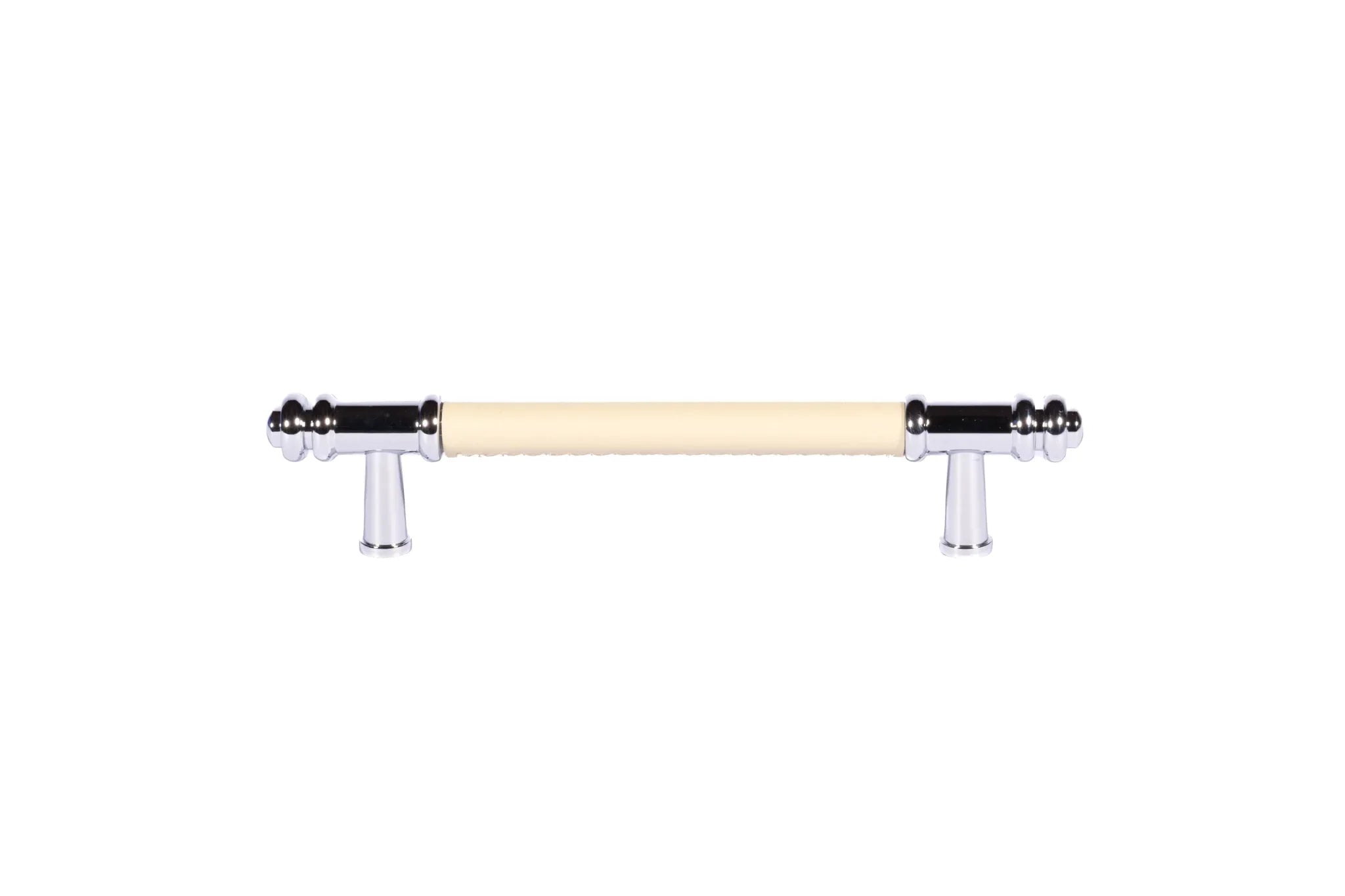 The Mantara L-0013 is a modern brass + leather handle in yellow, ideal for kitchen drawers, dressers, and cabinets.