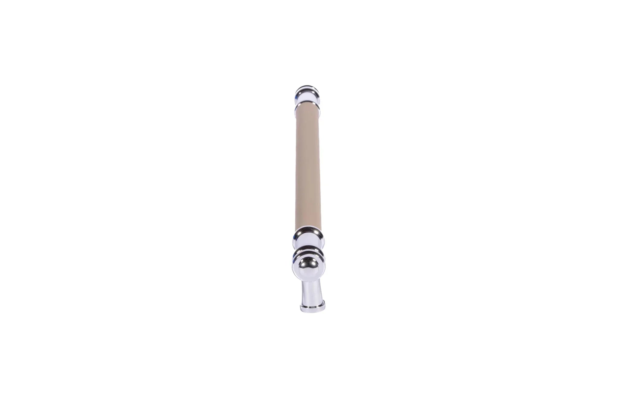 The Mantara L-0013 is a modern brass + leather handle in yellow, ideal for kitchen drawers, dressers, and cabinets.