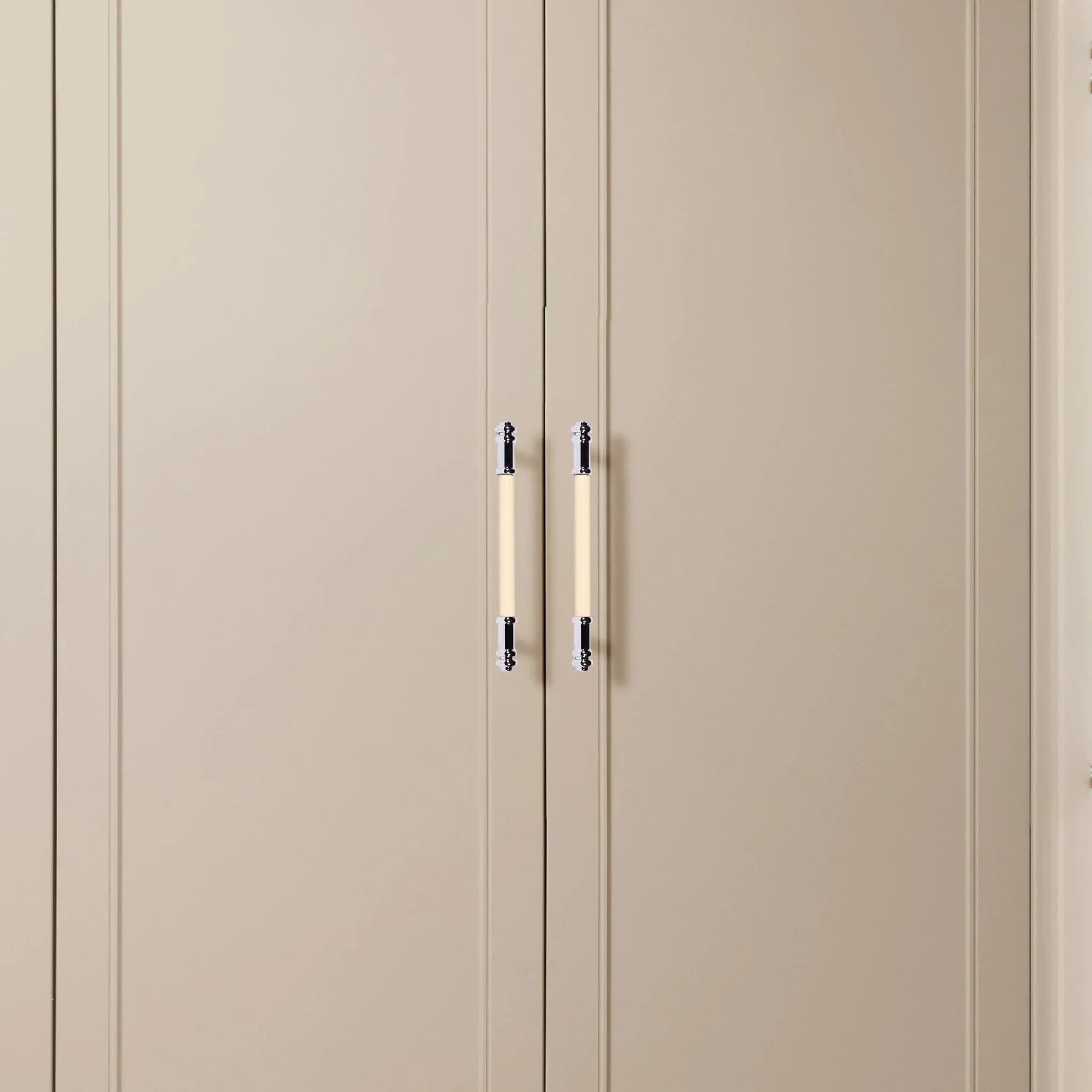 The Mantara L-0013 is a modern brass + leather handle in yellow, ideal for kitchen drawers, dressers, and cabinets.