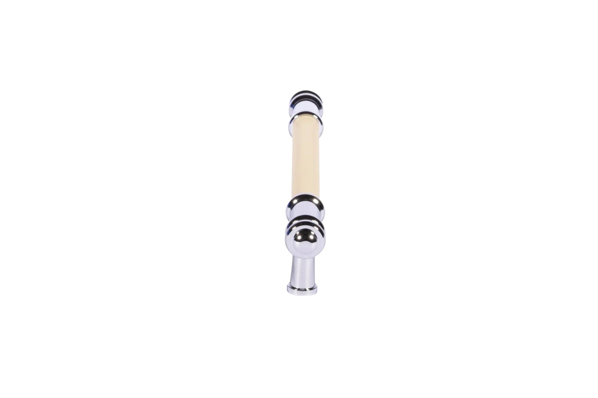 The Mantara L-0013 is a modern brass + leather handle in yellow, ideal for kitchen drawers, dressers, and cabinets.