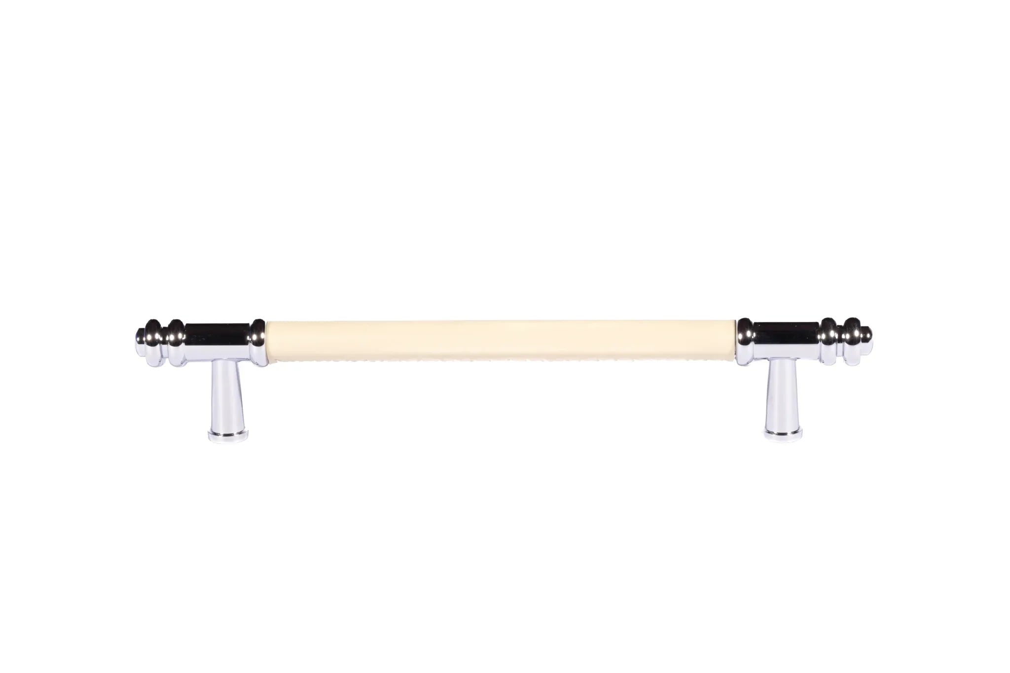 The Mantara L-0013 is a modern brass + leather handle in yellow, ideal for kitchen drawers, dressers, and cabinets.