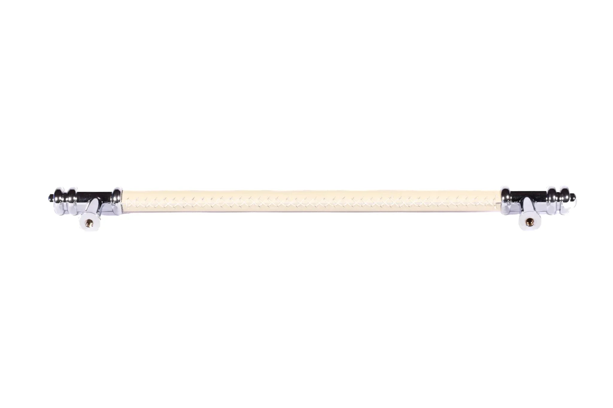 The Mantara L-0013 is a modern brass + leather handle in yellow, ideal for kitchen drawers, dressers, and cabinets.