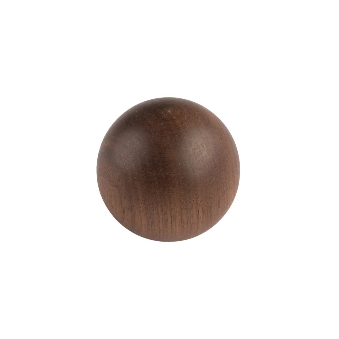 A round wooden knob with a smooth, polished finish and visible wood knob, centered on a plain white background.