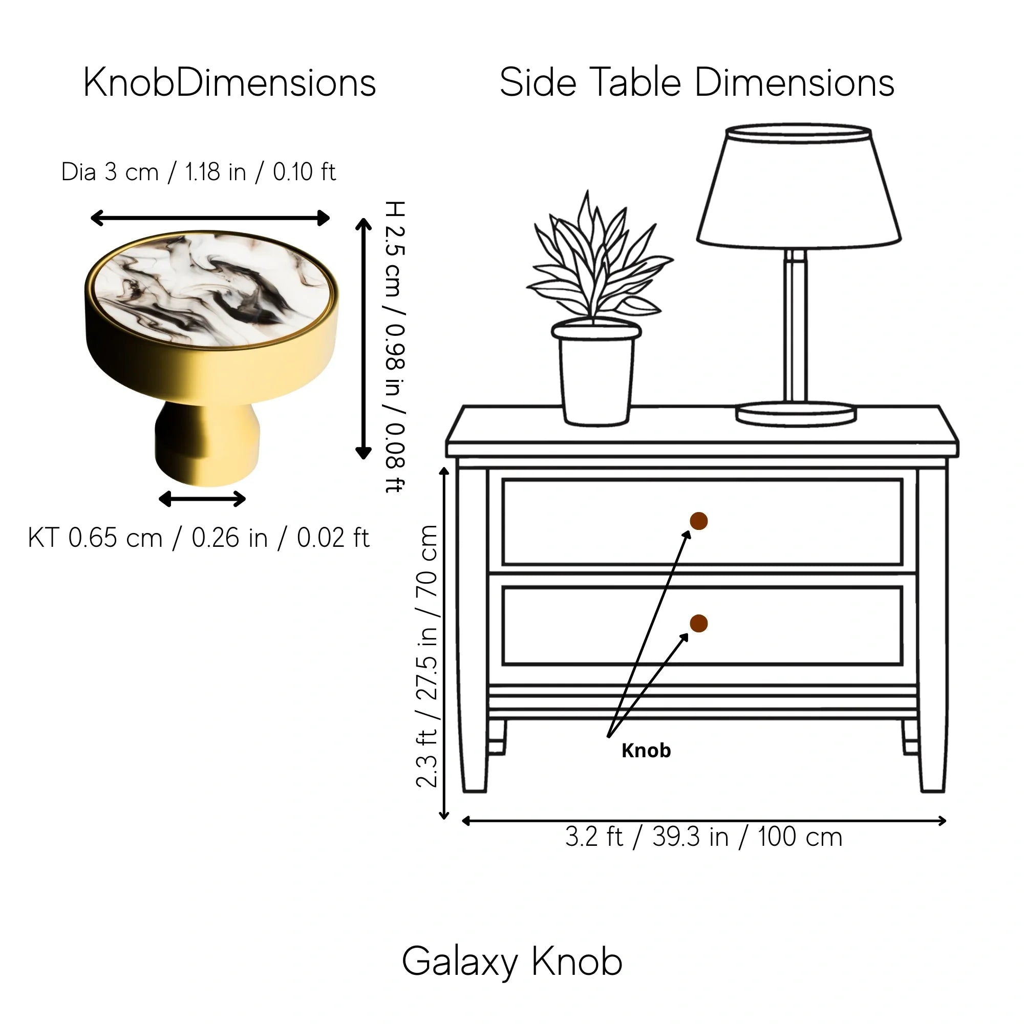 Galaxy round cabinet knob A-0005,  mist acrylic &amp; brushed brass, dia30mm, for drawers &amp; wardrobes by Mantara