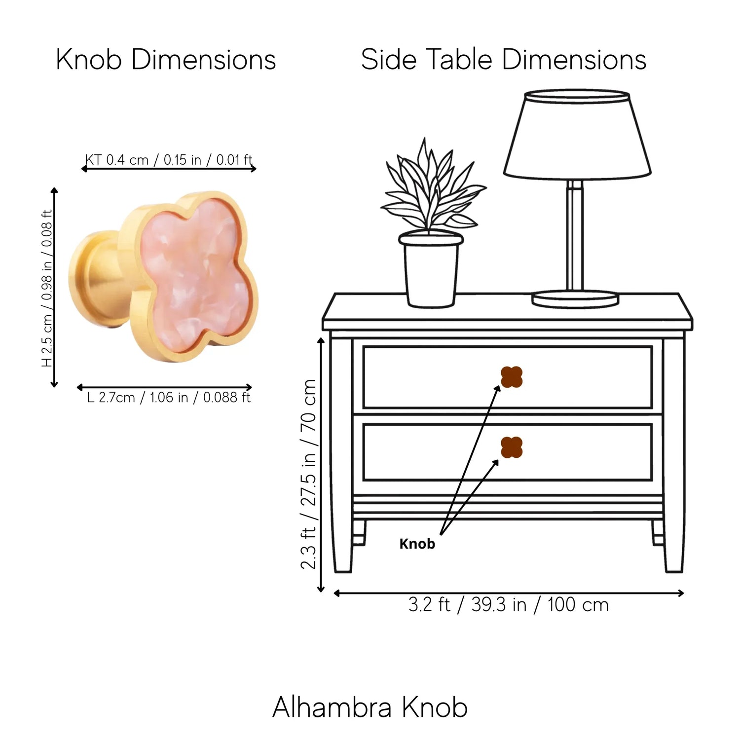 Acrylic and brass round drawer knob in Pink finish by Mantara for cabinets, wardrobes and kitchen drawers. Alhambra knob A-0006
