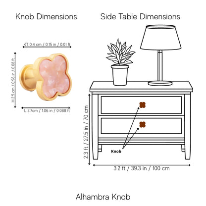 Acrylic and brass round drawer knob in Pink finish by Mantara for cabinets, wardrobes and kitchen drawers. Alhambra knob A-0006