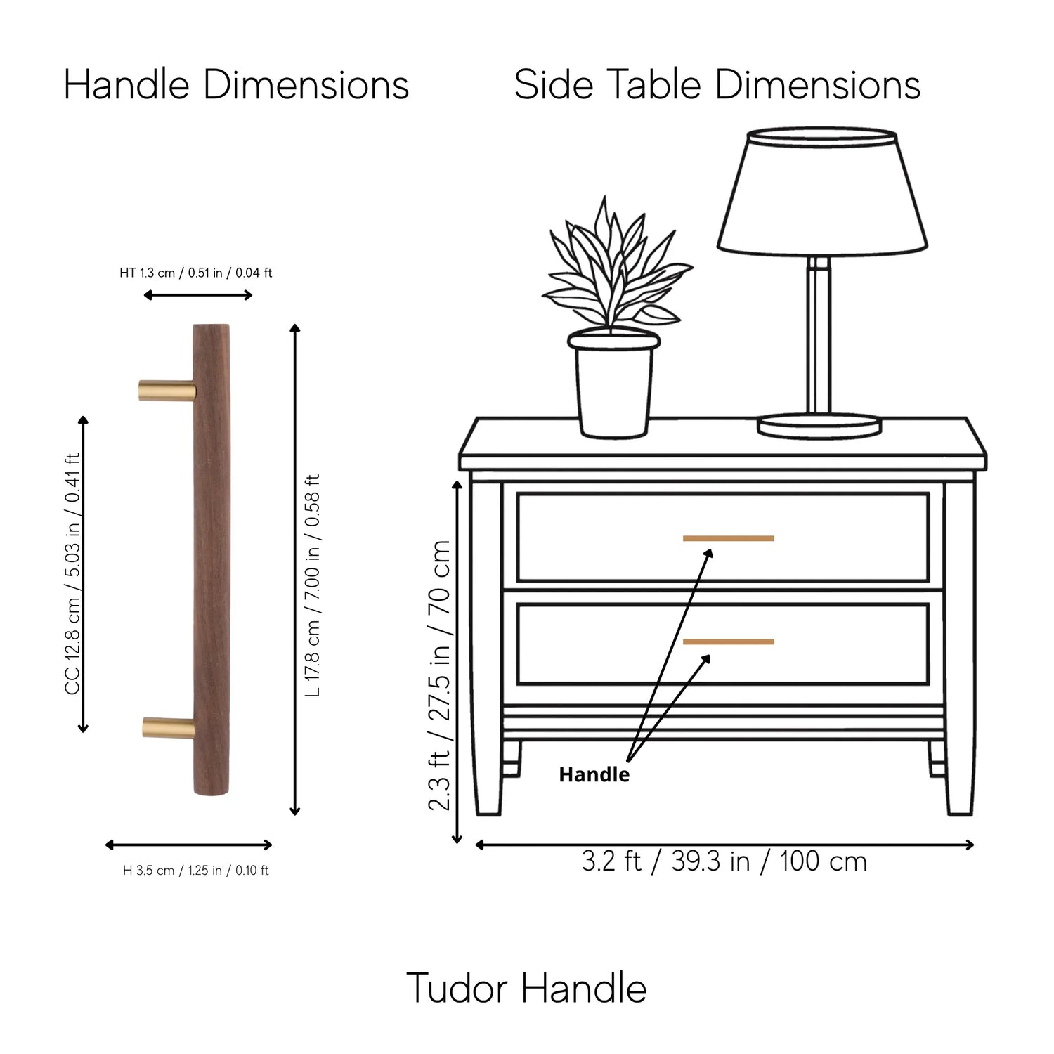 Mantara Tudor Handle W-0007 is a modern brass &amp; walnut handle in brown, ideal for main doors, wardrobes &amp; cabinets.