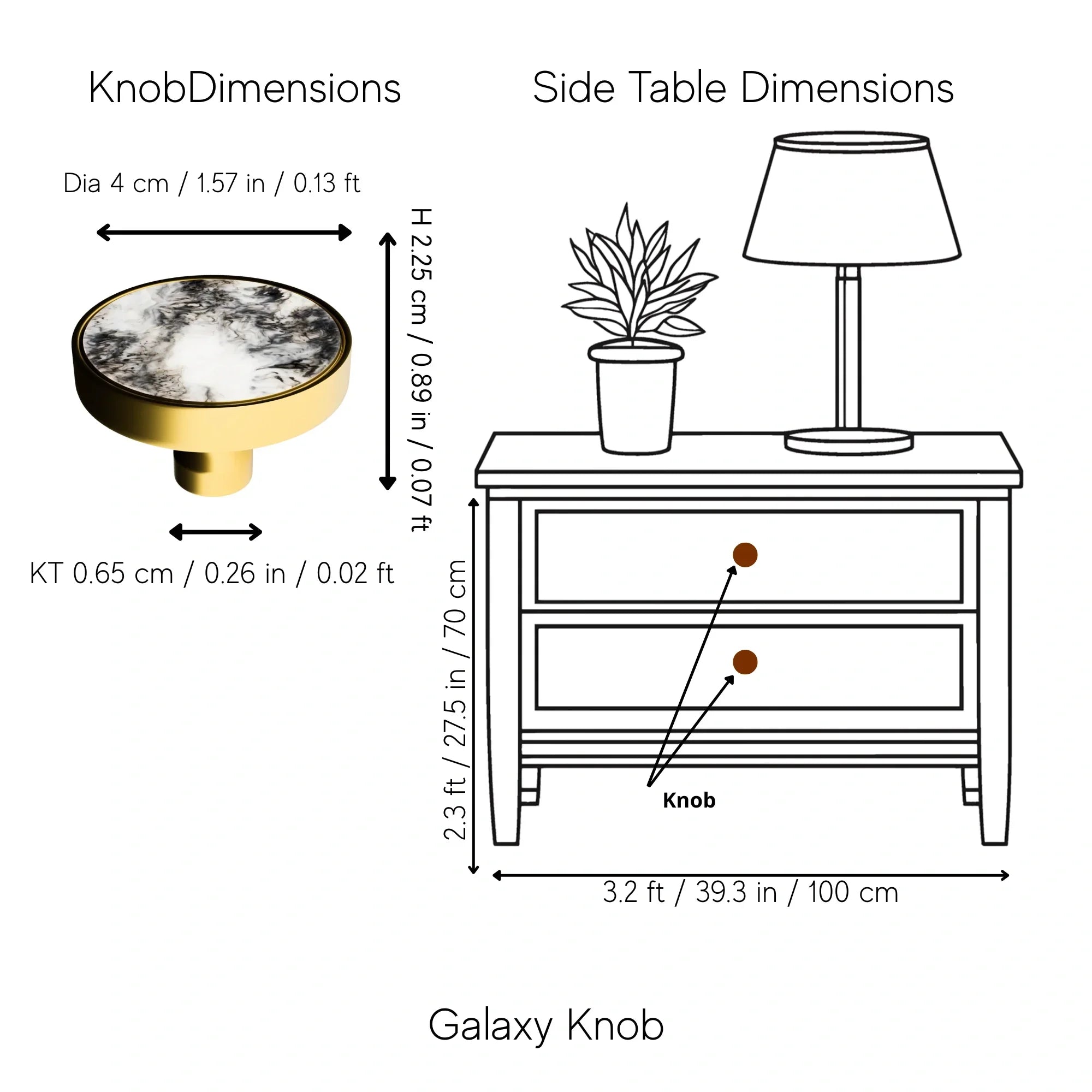 Galaxy round cabinet knob A-0005,  mist acrylic &amp; brushed brass, dia40mm, for drawers &amp; wardrobes by Mantara
