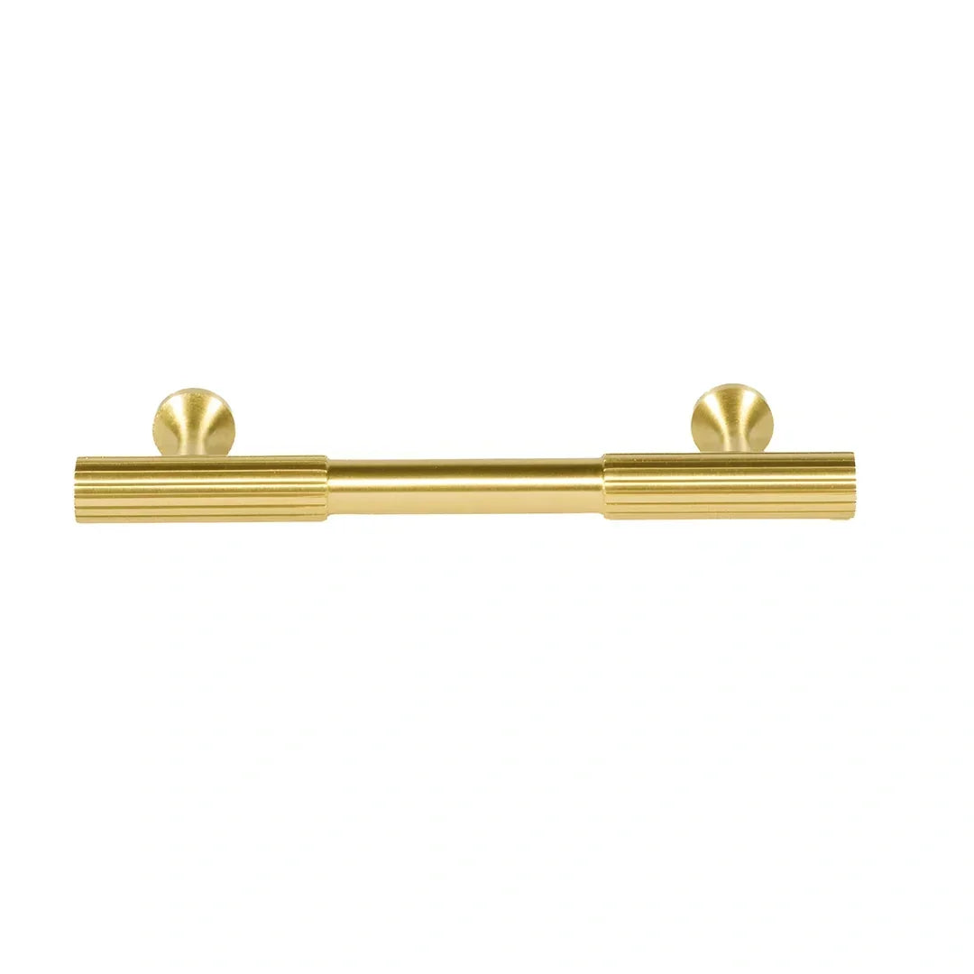The Mantara B-0051 Oro handle is a modern brass Handle in polished gold and bronze, perfect for doors, drawers, and cabinets.