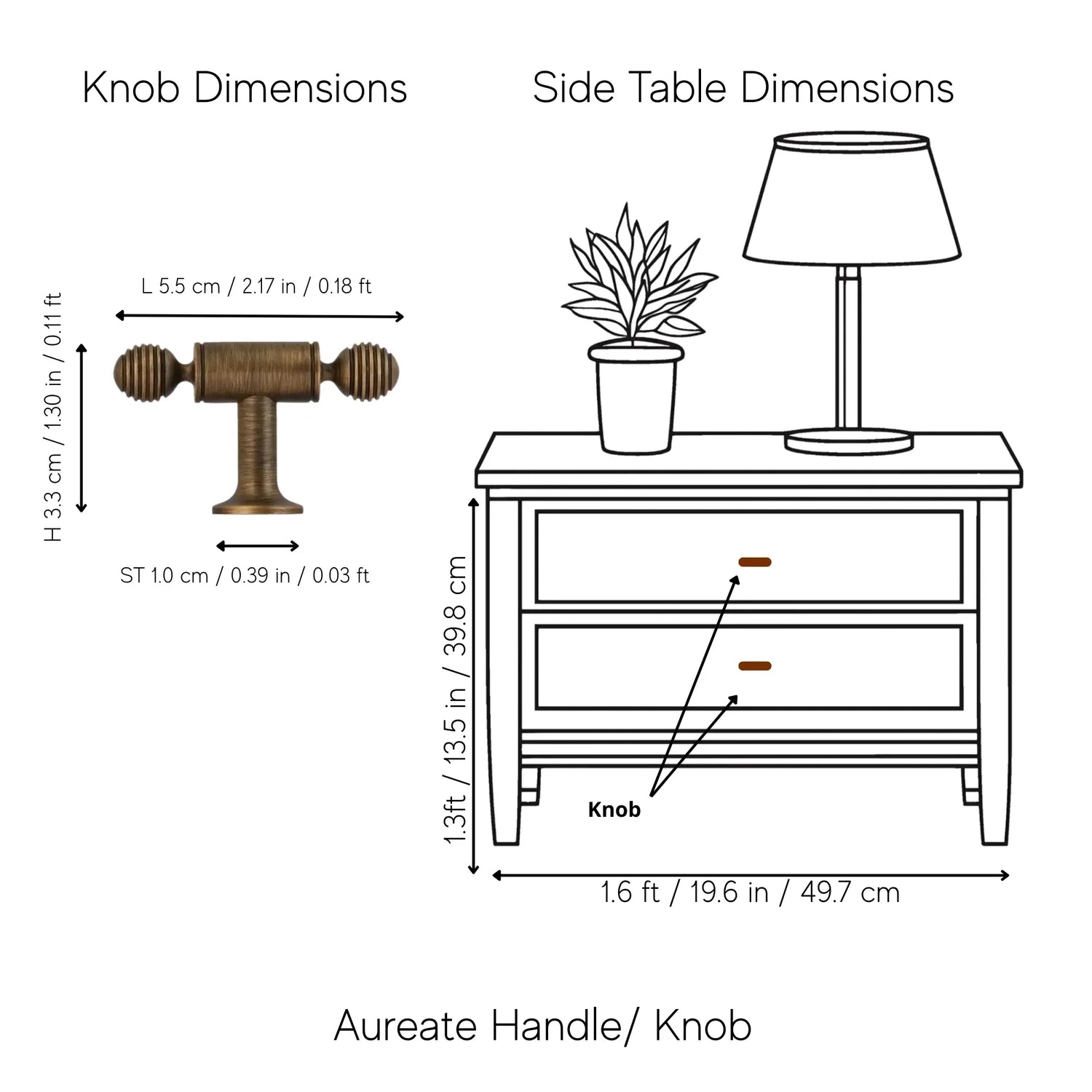 Aureate Handle B-0122 modern brass knob with handle, brushed bronze finish, sizes 55mm–380mm, for kitchen drawers &amp; wardrobe shutters by Mantara