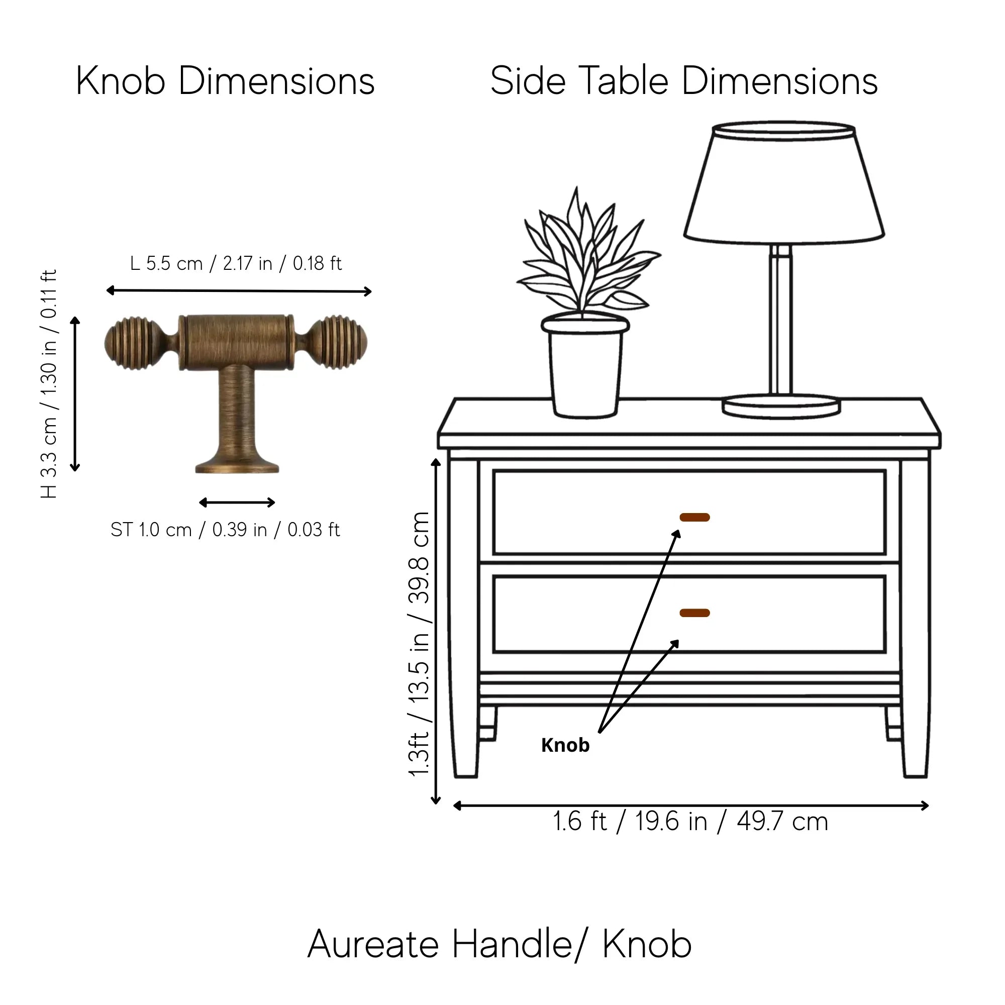 Aureate Handle B-0122 modern brass knob with handle, brushed bronze finish, sizes 55mm–380mm, for kitchen drawers &amp; wardrobe shutters by Mantara