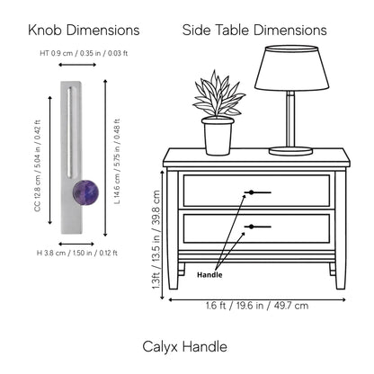 The Mantara C-0027 Calyx Handle is a modern crystal handle in silver and purple, ideal for cabinets, wardrobes, and drawers.
