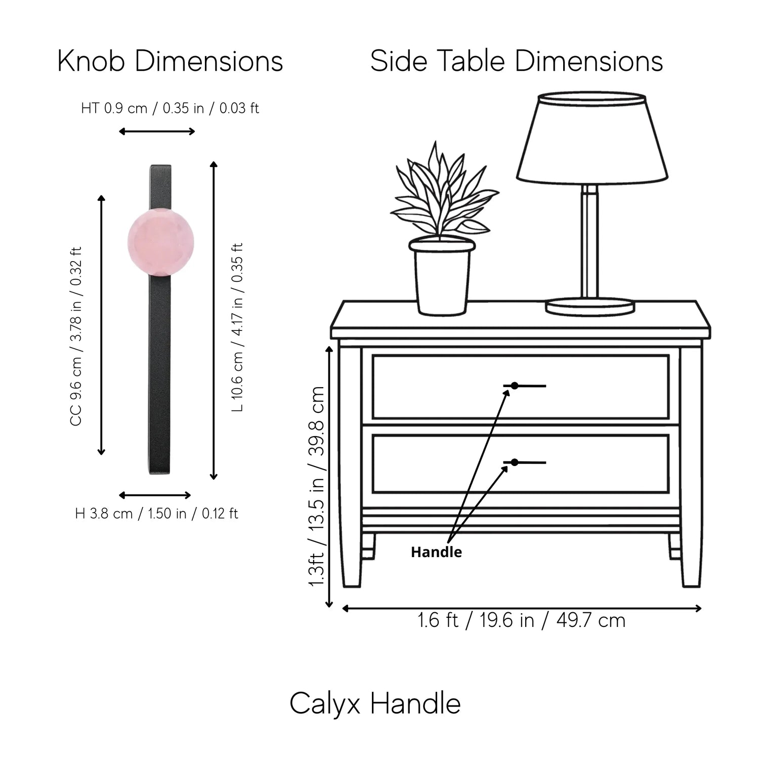 The Mantara C-0027 Calyx Handle is a modern crystal handle in black and pink, ideal for cabinets, wardrobes, and drawers.
