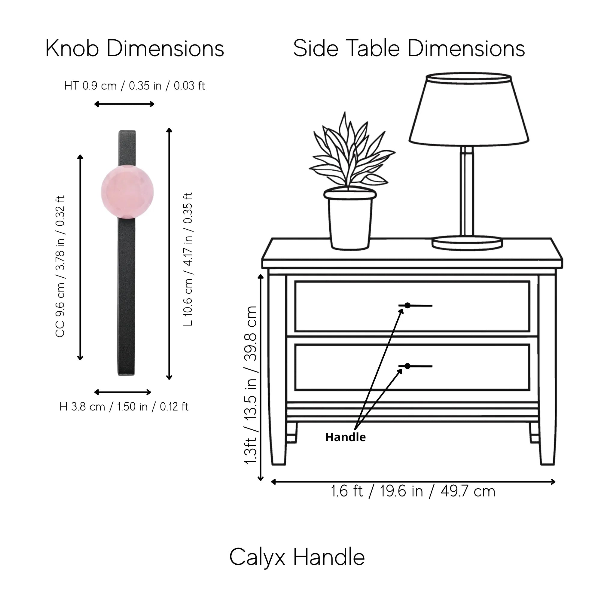 The Mantara C-0027 Calyx Handle is a modern crystal handle in black and pink, ideal for cabinets, wardrobes, and drawers.