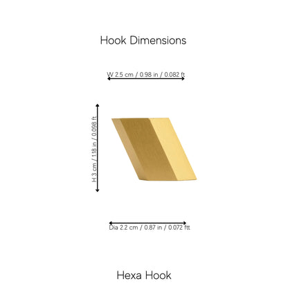 Mantara Hexa Hook B-0091 is a modern brushed brass wall hook in gold, perfect for bathrooms, bedrooms, and living areas.