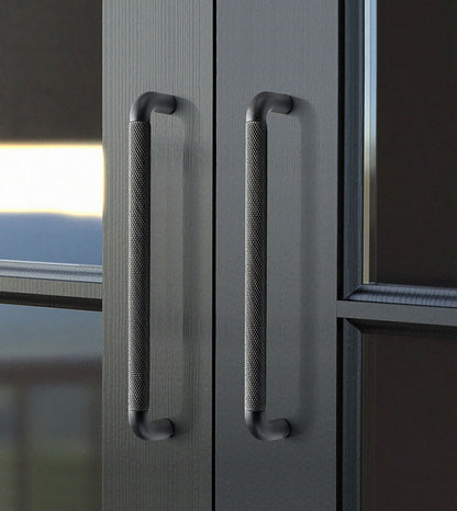 A knurled aluminum alloy knob/handle in matte grey and rose gold finish, Mantara AL-0001 furniture hardware, MANTARA.
