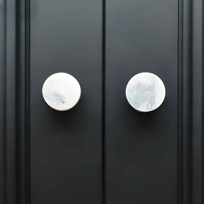 Marble and brass round knob in white finish by Mantara M-0003, Suitable for door knob, cabinet knob, Kitchen, Bathroom knob.