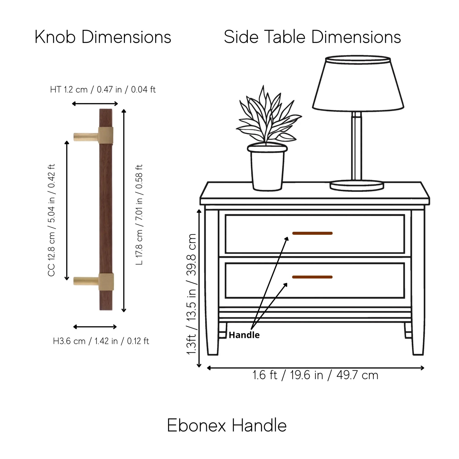 Mantara Ebonex Handle W-0009 is a modern brass &amp; walnut handle in brown with brushed finish, ideal for doors &amp; furniture.