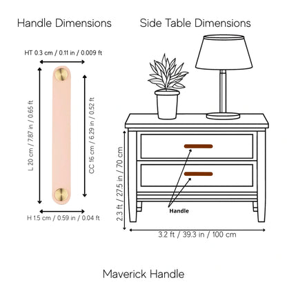 The Mantara L-0001-160 Maverick Handle is a Nordic leather and brass handle in pink, ideal for kitchens and wardrobes.
