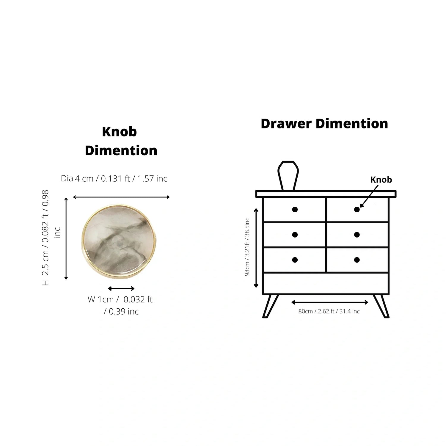 Galaxy round cabinet knob A-0005, water mist acrylic &amp; brushed brass, dia40mm, for drawers &amp; wardrobes by Mantara