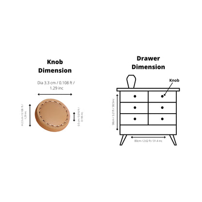 The Mantara L-0008 Sofia Round Knob is a modern leather knob in brown, ideal for cabinets and wardrobes.